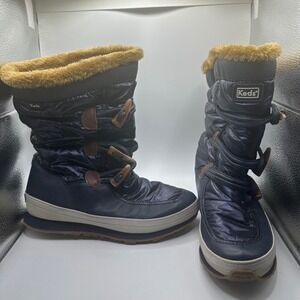 Keds Navy Blue Puffer Snow Boots Faux Fur Lined Toggle Mid Calf Womens 9